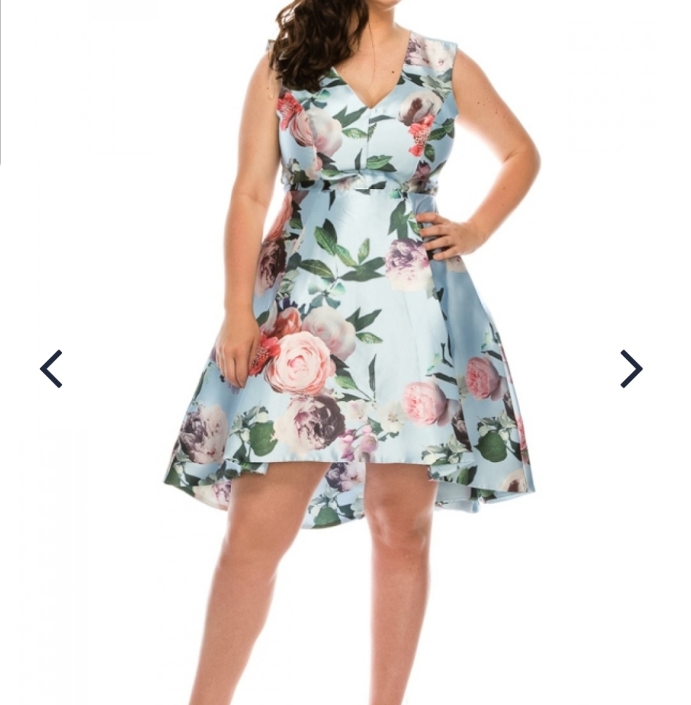 Shelby Nites Plus Size Sky Peony High-low dres NWT